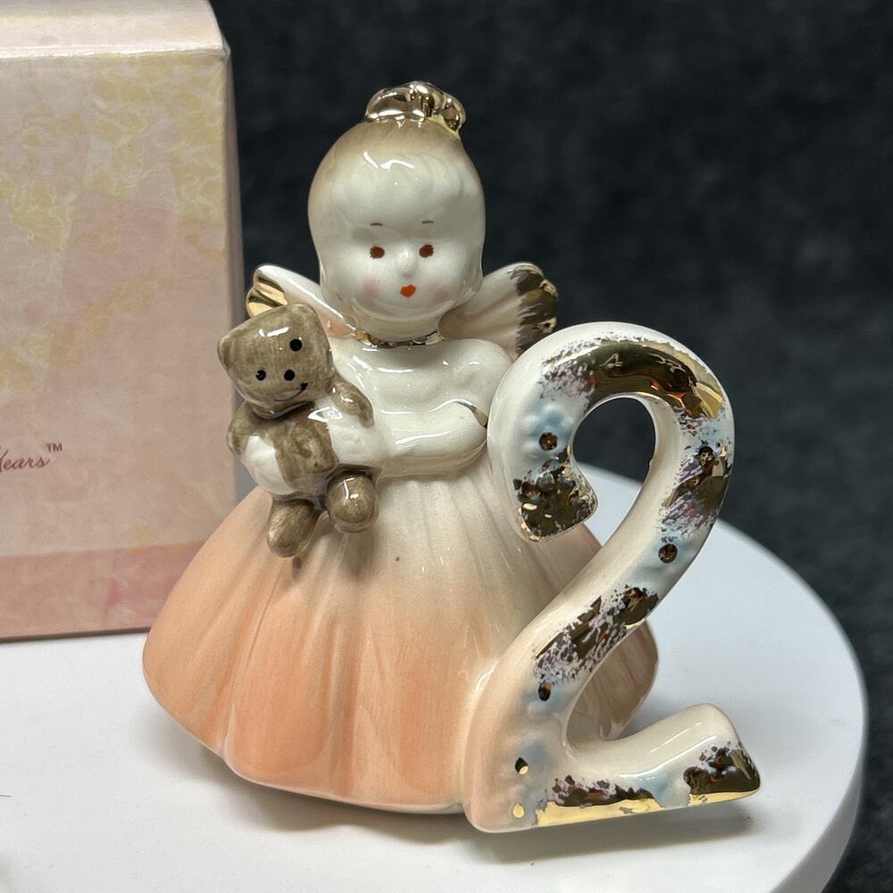 Vintage Josef Originals Birthday Girl Age 2 Figurine Peach Dress Dakin Japan